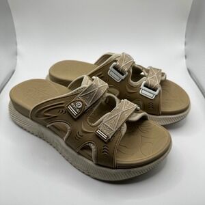 ONCAI Women Tan Sporty Slide Sandals Adjustable Straps Platform Size US 8